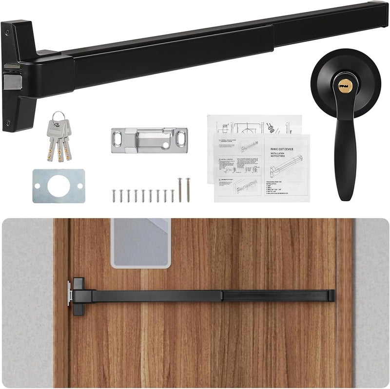 BEAMNOVA 41 in Door Panic Bar Exit Device Commercial Push Exterior Lever Lock Key Set Gate Roller Strike Plate End Cap Metal Universal Emergency Hardware, for 41-53 Inch Wide Door - Image 1